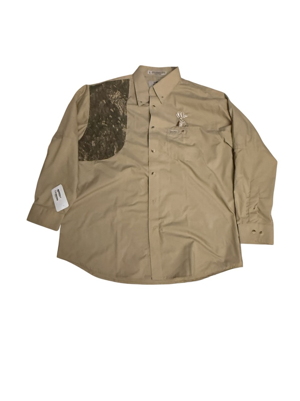 Tiger Hill Shooting Hunting Tan Button-Up Shirt Embroidered Deer Size Large NWT